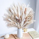 96PCS Natural Dried Pampas Grass Boho Home Decor Bouquet Phragmites Dried Flowers Bouquet for Wedding Floral Arrangements Home Decorations (96PCS)