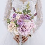 Floweroyal Artificial Flowers Combo Purple Flowers Mix Silk Flowers Dahlia Roses with Stems for DIY Wedding Bridal Bouquets, Baby Shower, Floral Arrangement, Table Centerpieces, Home Decorations.