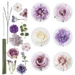 Floweroyal Artificial Flowers Combo Purple Flowers Mix Silk Flowers Dahlia Roses with Stems for DIY Wedding Bridal Bouquets, Baby Shower, Floral Arrangement, Table Centerpieces, Home Decorations.