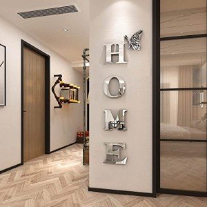 Doeean Home Wall Decor Letter Signs Acrylic Mirror Wall Stickers Wall Decorations for Living Room Bedroom Home Decor Wall Decals (Silver, 47.2 X 15.3IN)