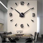 FASHION in THE CITY 3D DIY Wall Clock Creative Design Mirror Surface Wall Decorative Sticker Watches (Black)