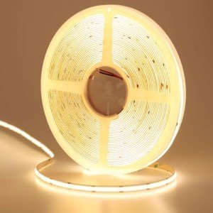 KXZM 49.2ft/15M DC 24V COB LED Strip Light Warm White 3000K 5760LEDs CRI 93+ 11000lm Uniform Glow IP20 Not Waterproof Flexible LED Tape Lights for DIY Cabinet Bedroom Home Decor(No Power Supply)