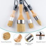 Mister Rui Chalk Paint Brush, 4 pcs Wax Paint Brush Set, Wax Brushes for Waxing and Stenciling, Natural Bristles Round Paint Brushes, Ideal for DIY Home Decor, Art Crafts