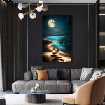Moonlight Diamond Art Kits for Adults, Beach DIY Diamond Painting Kits for Adults Beginners, Seaside 5D Full Drill Diamond Dots with Diamond Gem Art and Crafts for Home Wall Decor 12 x 16 inch