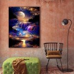 KINPLUB 5D Diamond Painting Kits for Adults, Moon Waterfall Diamond Art Kits for Beginners, DIY Full Round Drill Moonlight Landscape Paint with Diamond Dots, Home Wall Decor 12 x 16 Inch