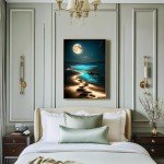 Moonlight Diamond Art Kits for Adults, Beach DIY Diamond Painting Kits for Adults Beginners, Seaside 5D Full Drill Diamond Dots with Diamond Gem Art and Crafts for Home Wall Decor 12 x 16 inch