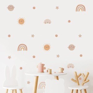 Boho Watercolor Cartoon Rainbow Sun Nursery Stickers Removable Wall Decals Art Print Kids Boys Room Interior Home Decor