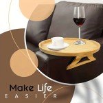 Foldable Couch Tray Bamboo Sofa Clip on Side Table for Wide Couches Arm Cup Holder Portable Armrest Tray for Snacks Drinks Coffe