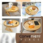 Foldable Couch Tray Bamboo Sofa Clip on Side Table for Wide Couches Arm Cup Holder Portable Armrest Tray for Snacks Drinks Coffe