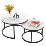2 In 1 Living Room Coffee Tables Marble Texture Wooden Combination Furniture Round Durable Light Luxury Iron Art Tea Tables