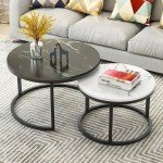 2 In 1 Living Room Coffee Tables Marble Texture Wooden Combination Furniture Round Durable Light Luxury Iron Art Tea Tables