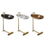 C-Shaped side Table End Sofa Coffee Tea Side Table Small TV Tray Table Metal Frame Narrow Slim Couch Tray Rustic Snack Tables