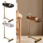 C-Shaped side Table End Sofa Coffee Tea Side Table Small TV Tray Table Metal Frame Narrow Slim Couch Tray Rustic Snack Tables