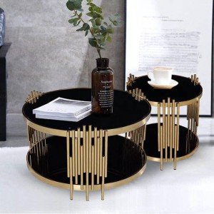 Glass Coffee Table Black Stainless Steel Leg Base White Mirror Glass Side Table Modern Round Pure Glass Top Small Coffee Table