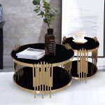 Glass Coffee Table Black Stainless Steel Leg Base White Mirror Glass Side Table Modern Round Pure Glass Top Small Coffee Table