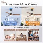 52" Solid Wood Ceiling Fan with Remote Control