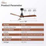 52" Solid Wood Ceiling Fan with Remote Control