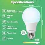 Daylight LED Light Bulbs 5000K, 12 Pack