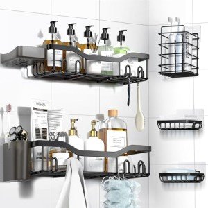 Rustproof Stainless Steel Shower Caddy with Hooks
