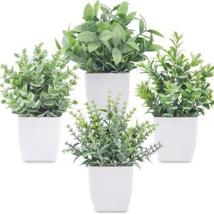 Der Rose 4 Pack Fake Plants Mini Artificial Greenery Potted Plants for Home Decor Indoor Office Table Room Farmhouse Bathroom Decor