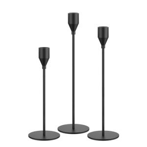NLBTW Matte Black Taper Candle Holders Set of 3 Candlestick Holders, Metal Candle Stick Holder Decor for Wedding, Dinning, Party or Anniversary, Fits 3/4 Inch Thick Candle