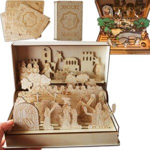 VIVIMAGIS Family Easter Holy Week Gift, DIY Wooden Holy Week Book Decoration,Easter Religious Educational Kit,Unique Handmade DIY Book Kit for Holy Week Family Home Decor(1pc)