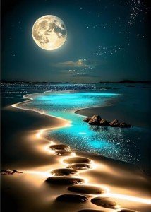 Moonlight Diamond Art Kits for Adults, Beach DIY Diamond Painting Kits for Adults Beginners, Seaside 5D Full Drill Diamond Dots with Diamond Gem Art and Crafts for Home Wall Decor 12 x 16 inch