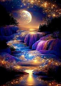 KINPLUB 5D Diamond Painting Kits for Adults, Moon Waterfall Diamond Art Kits for Beginners, DIY Full Round Drill Moonlight Landscape Paint with Diamond Dots, Home Wall Decor 12 x 16 Inch