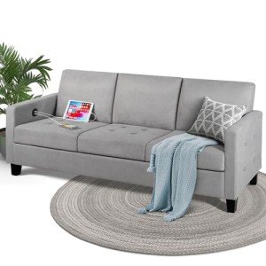 72" Grey 3-Seater Couch with USB Ports