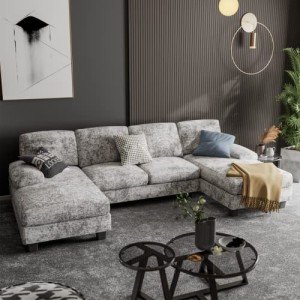 Furniwell U-Shaped Convertible Sectional Sofa Set