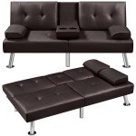 Convertible Sofa Bed in Faux Leather, Espresso