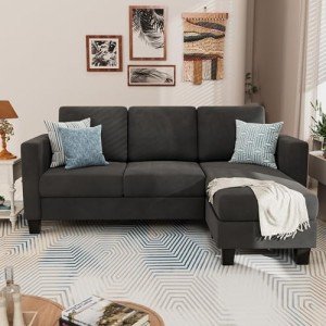 L-Shaped Convertible Sectional Sofa - Dark Gray