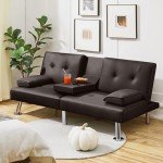 Convertible Sofa Bed in Faux Leather, Espresso