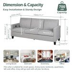 72" Grey 3-Seater Couch with USB Ports
