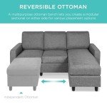 Gray L-Shaped Upholstered Sectional Sofa with Ottoman