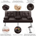 Convertible Sofa Bed in Faux Leather, Espresso