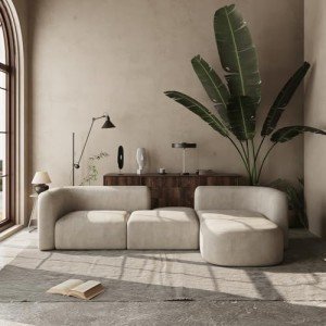 Cream Velvet Modern 4-Seater Curved Sofa