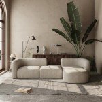 Cream Velvet Modern 4-Seater Curved Sofa