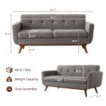 Mid Century Modern Grey Loveseat Sofa 65.2
