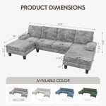 Modern U-Shaped Convertible Sectional Sofa, Gray