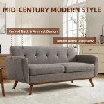 Mid Century Modern Grey Loveseat Sofa 65.2
