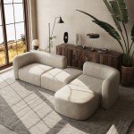 Cream Velvet Modern 4-Seater Curved Sofa
