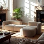 Cream Velvet Modern 4-Seater Curved Sofa