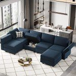 Belffin Blue Modular Velvet Sectional Sofa with Chaise