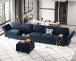 Belffin Blue Modular Velvet Sectional Sofa with Chaise