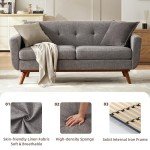 Mid Century Modern Grey Loveseat Sofa 65.2
