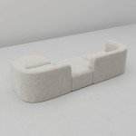 Cream Velvet Modern 4-Seater Curved Sofa