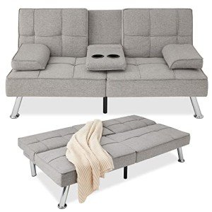 Light Gray Modern Folding Futon Sofa Bed