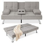 Light Gray Modern Folding Futon Sofa Bed