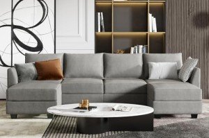 Grey U-Shaped Modular Sofa with Storage - 6 Seater